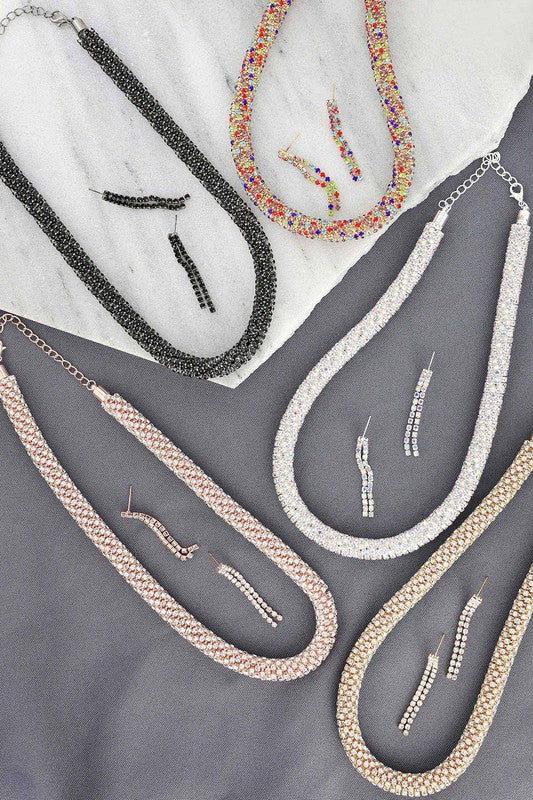 Rhinestone Tubular Necklace: Silver