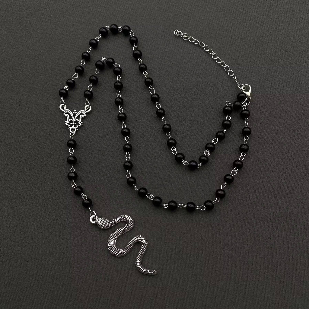 Snake Black Glass Beaded Necklace
