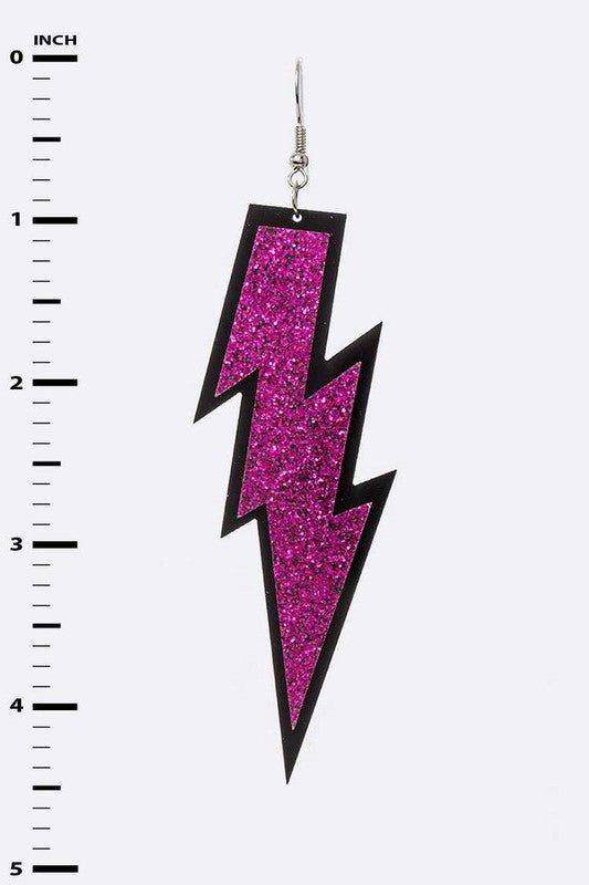 Glitter Lightning Bolt Earrings: Fuschia