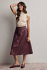 Faux Leather A-Line Midi Skirt: Burgundy