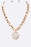 Crystal Heart Necklace: Clear-Gold