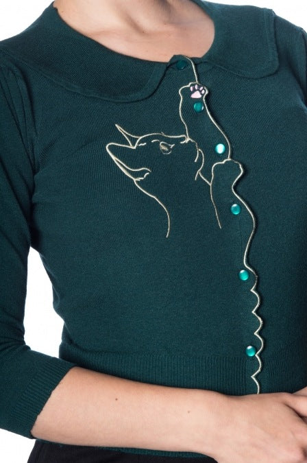 Curious Kitty Cardigan: Forest Green