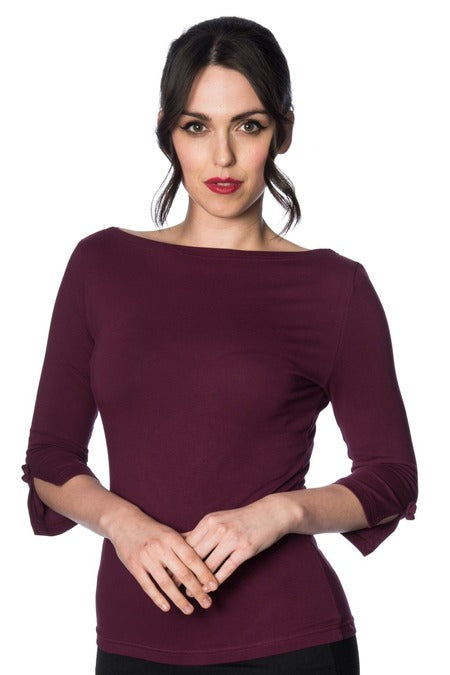 Boatneck Beauty Knit Top: Burgundy