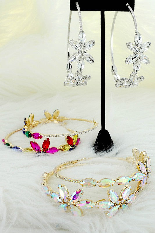 Rhinestone Hoop Earrings: Clear/Silver