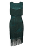 Dark Green Glitter Fringe Bias Hem Dress