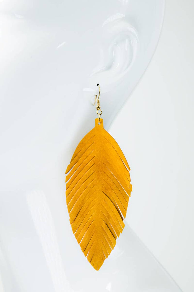 Genuine Leather Leaf Earrings: Cobalt