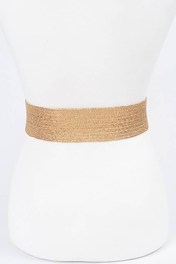 Rhinestone Metallic Straw Stretch Belt: Silver