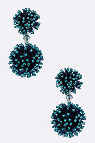 Triple Flower Drop Earrings: Light Blue