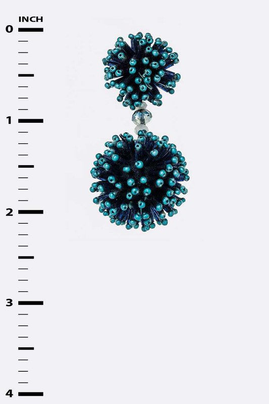 Beaded Ball Drop Earrings: Blue