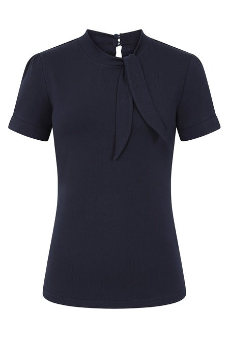 Oui Oui Tie Neck Top: Navy