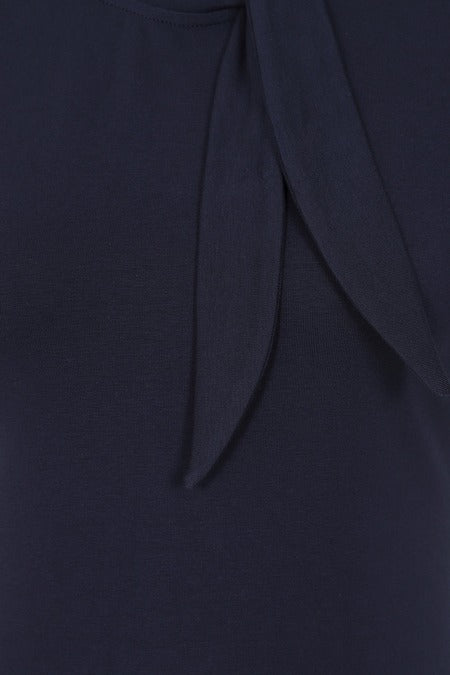 Oui Oui Tie Neck Top: Navy