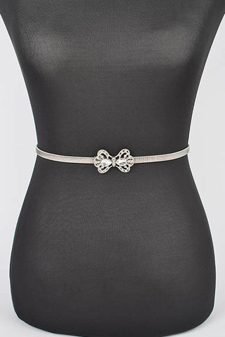 Stretch Metal Bow Belt: Gold