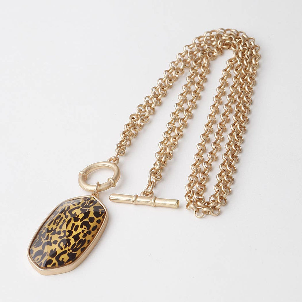 Leopard Pendant Toggle Necklace