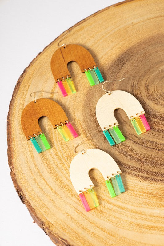 Light Rainbow Wood Earrings