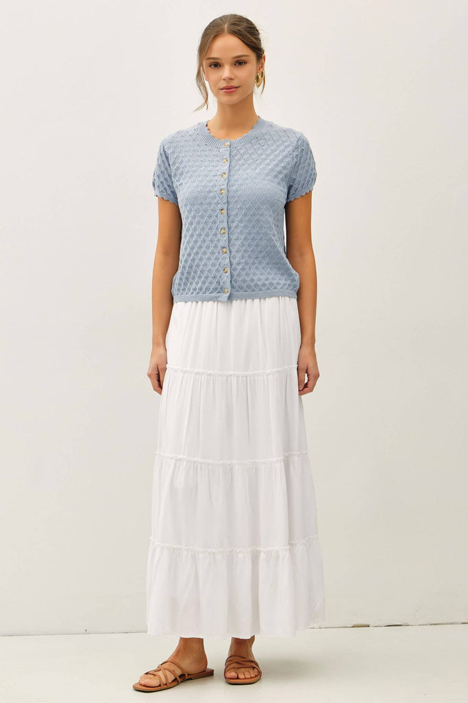 Pointelle Short Sleeve Cardi: Sky Blue