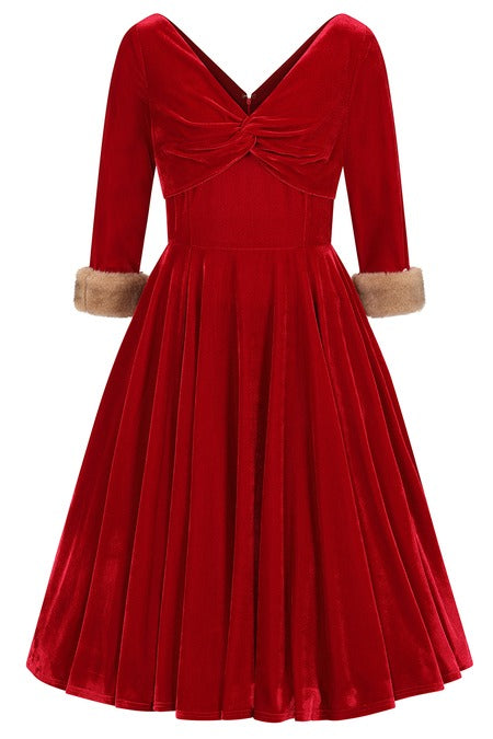 Red Velvet White Christmas Dress