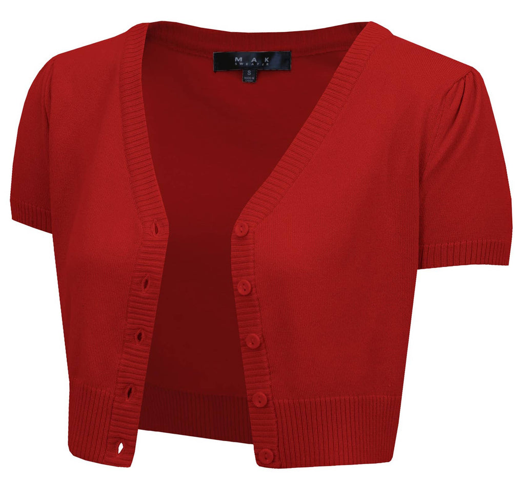 Short Sleeve Bolero Cardigan: Red