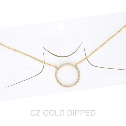 White Gold Plated Pave Circle Necklace