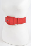 Vegan Leather Buckle Belt: Red