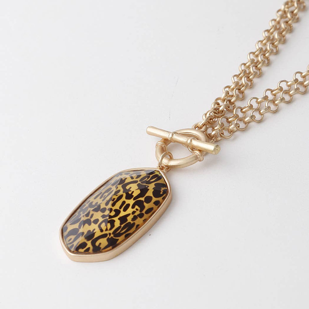 Leopard Pendant Toggle Necklace
