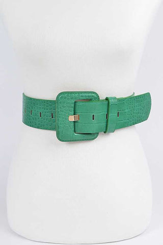 Faux Leather Buckle Belt: White