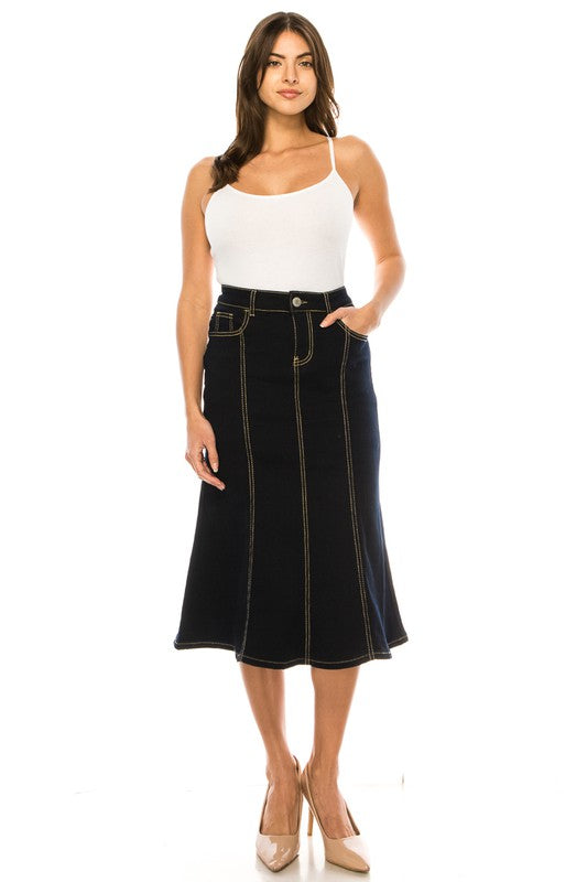 Trumpet Hem Denim Skirt