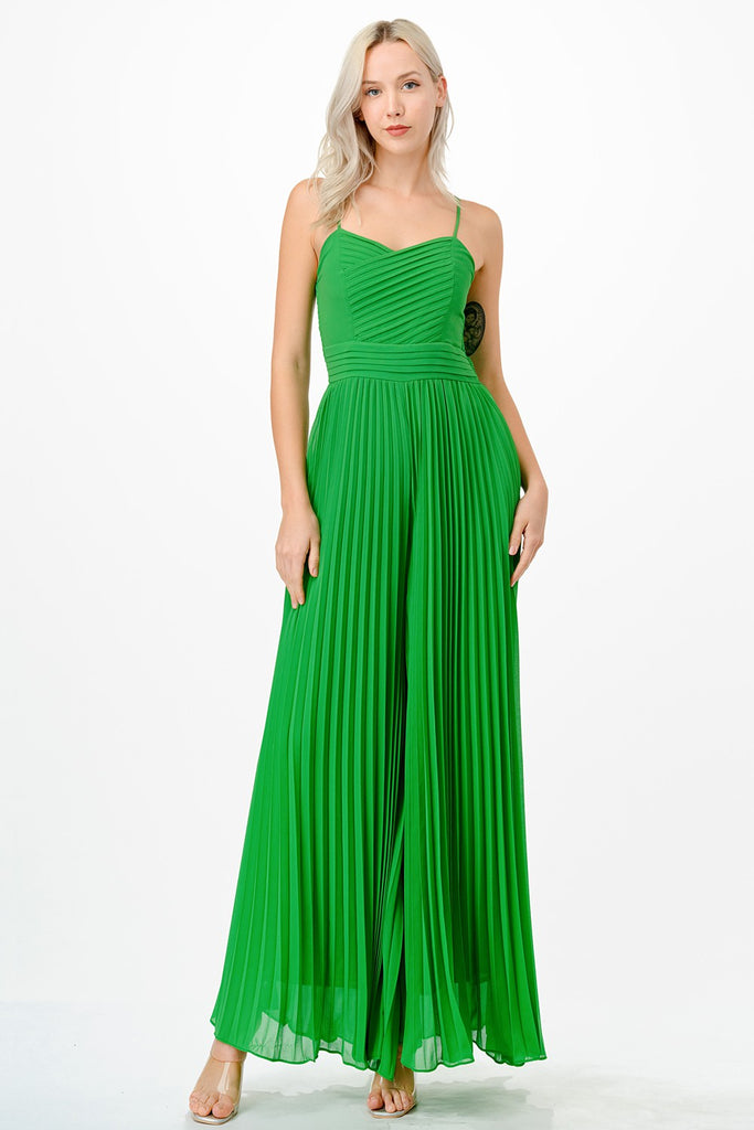 60's Green Pleated Jumpsuit