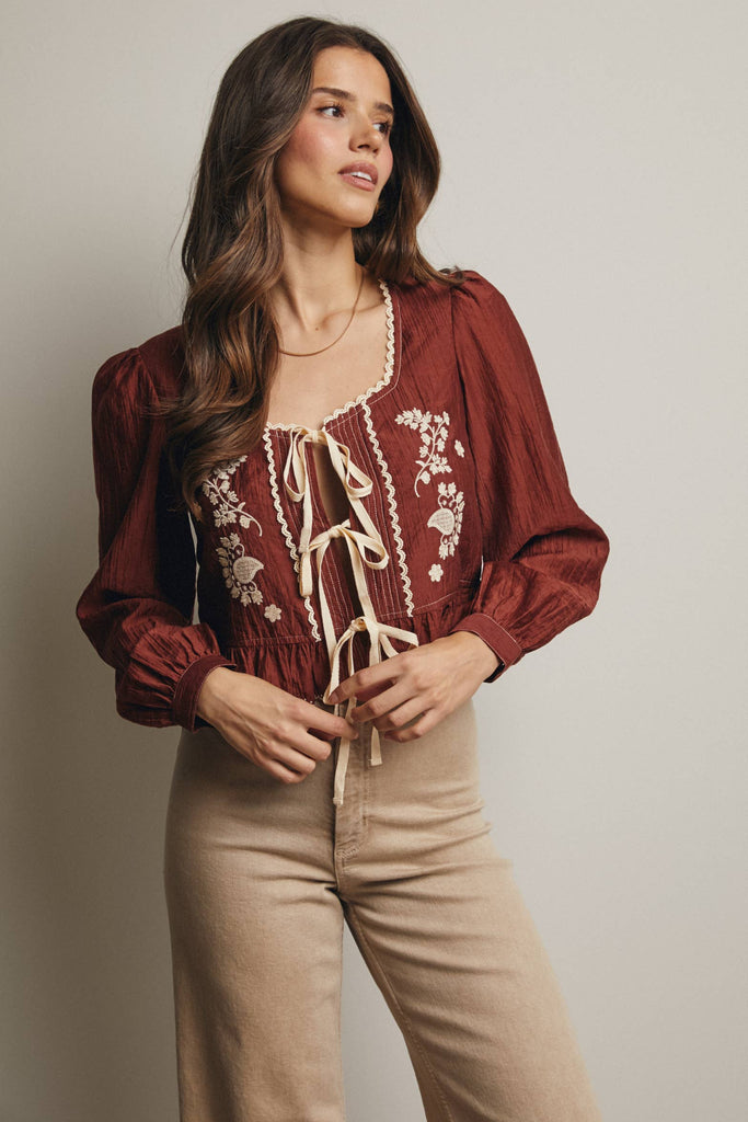 Cherry Wood Peplum Blouse