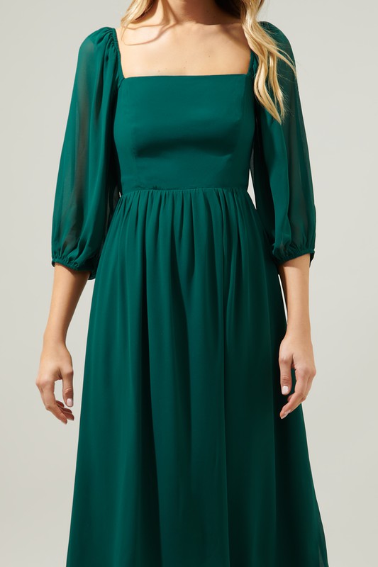 Amaretto Puff Sleeve Midi Dress