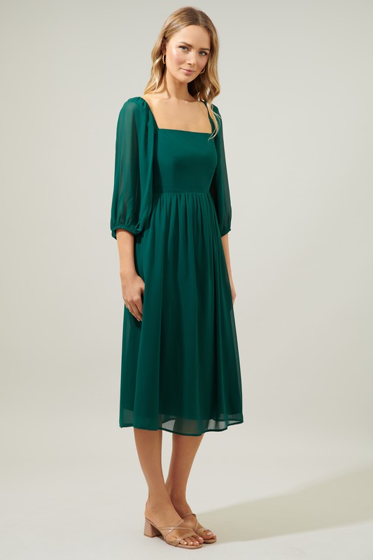 Amaretto Puff Sleeve Midi Dress