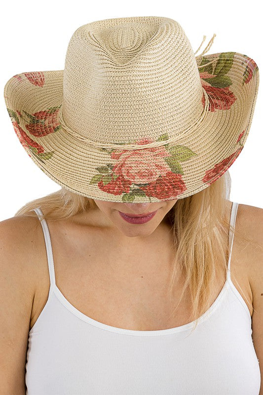 Western Rose Cowgirl Hat: Light Sand