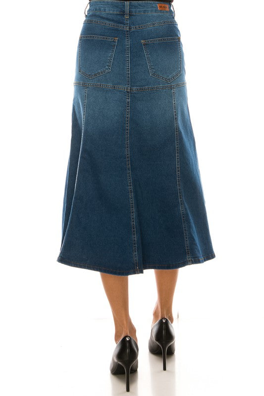 Vintage Wash Denim Midi Skirt