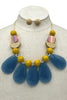 Wood & Glass Bead Retro Necklace: Blue