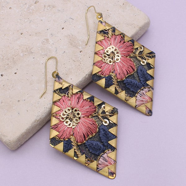 Embroidered Floral Diamond Earrings