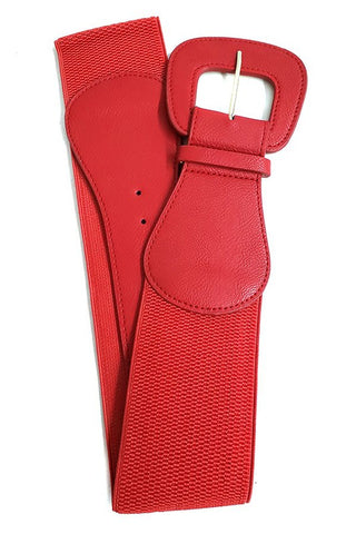 Faux Leather Buckle Belt: Red