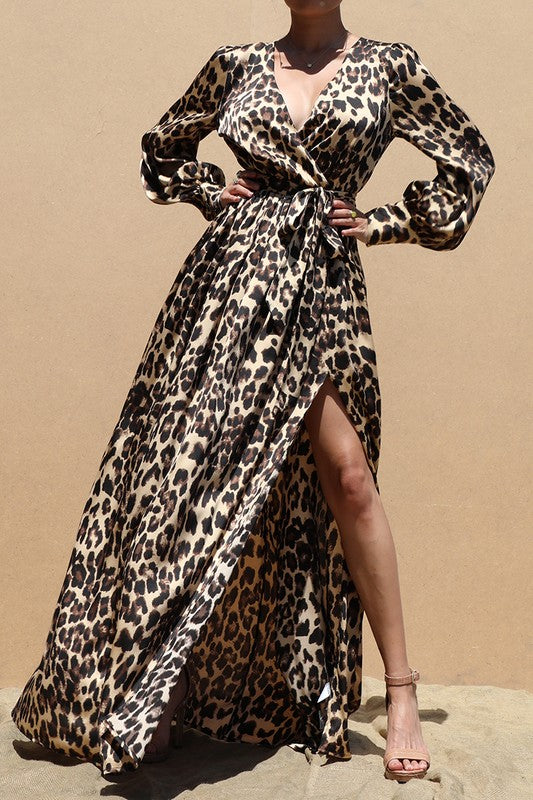 Satin Leopard Maxi Dress