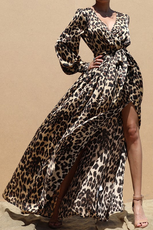 Satin Leopard Maxi Dress