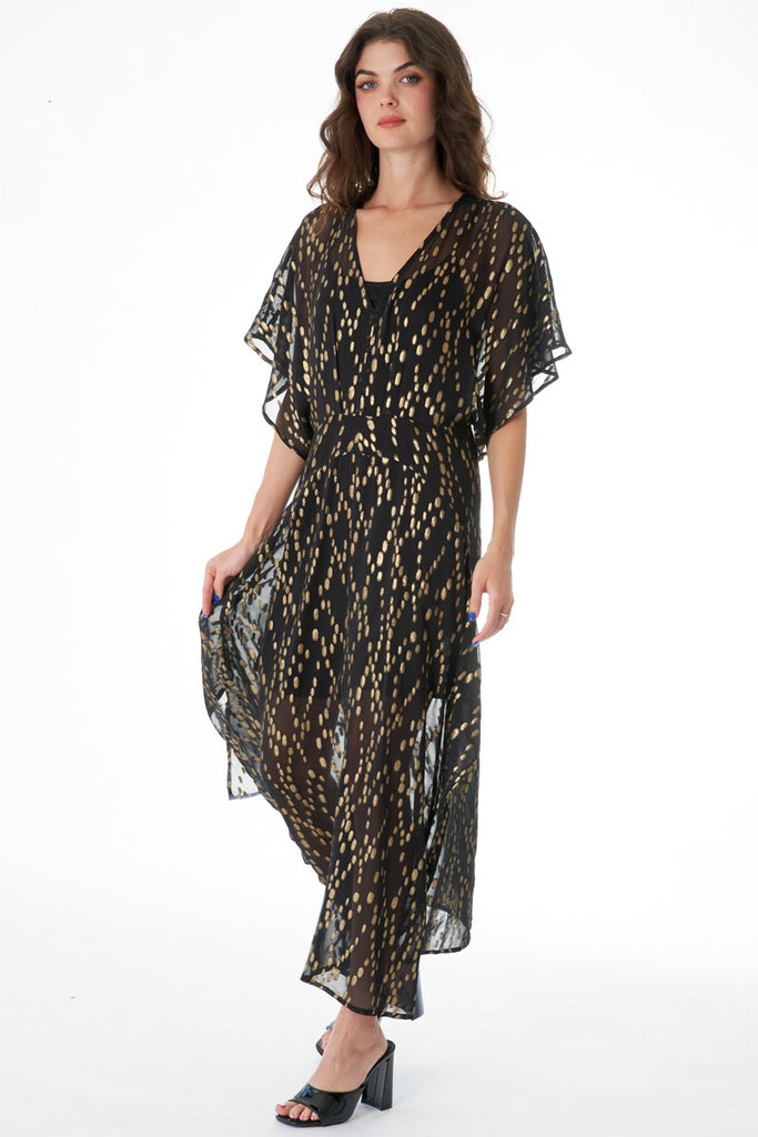 Gauzy & Golden Kimono Maxi Dress