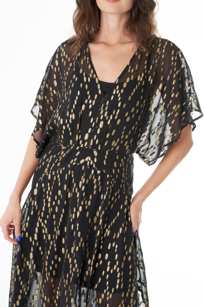 Gauzy & Golden Kimono Maxi Dress
