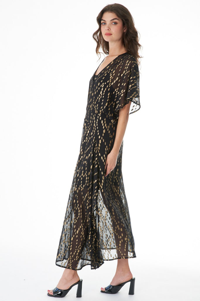 Gauzy & Golden Kimono Maxi Dress