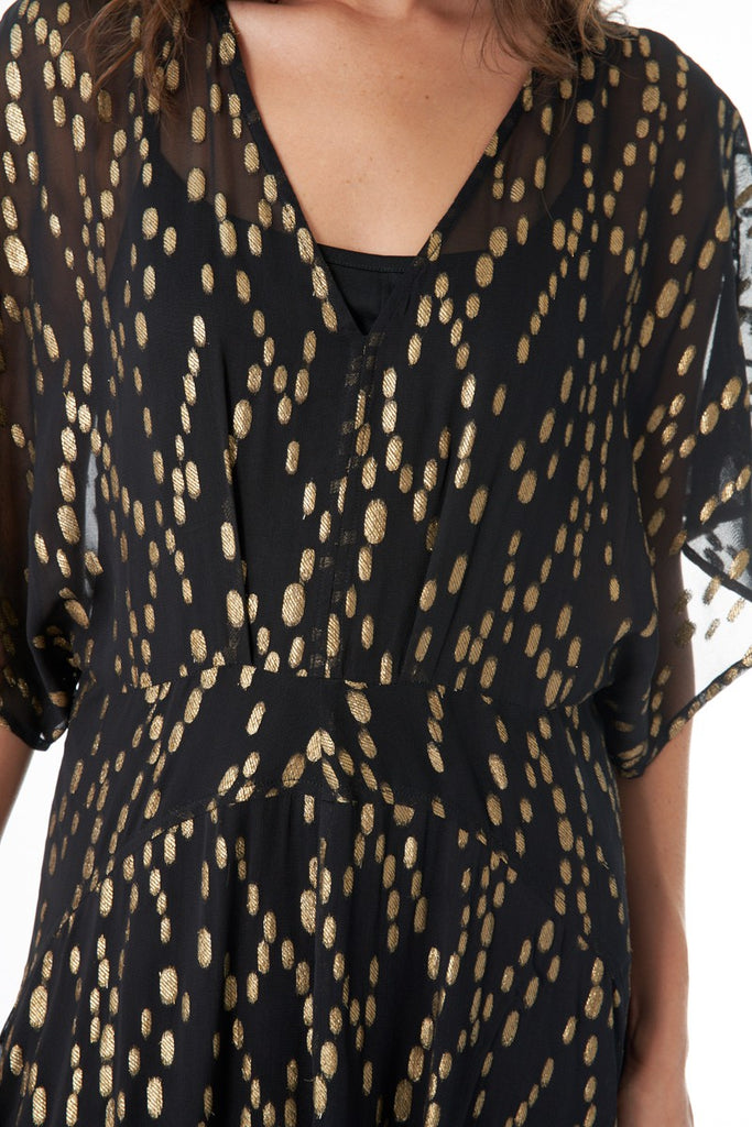 Gauzy & Golden Kimono Maxi Dress