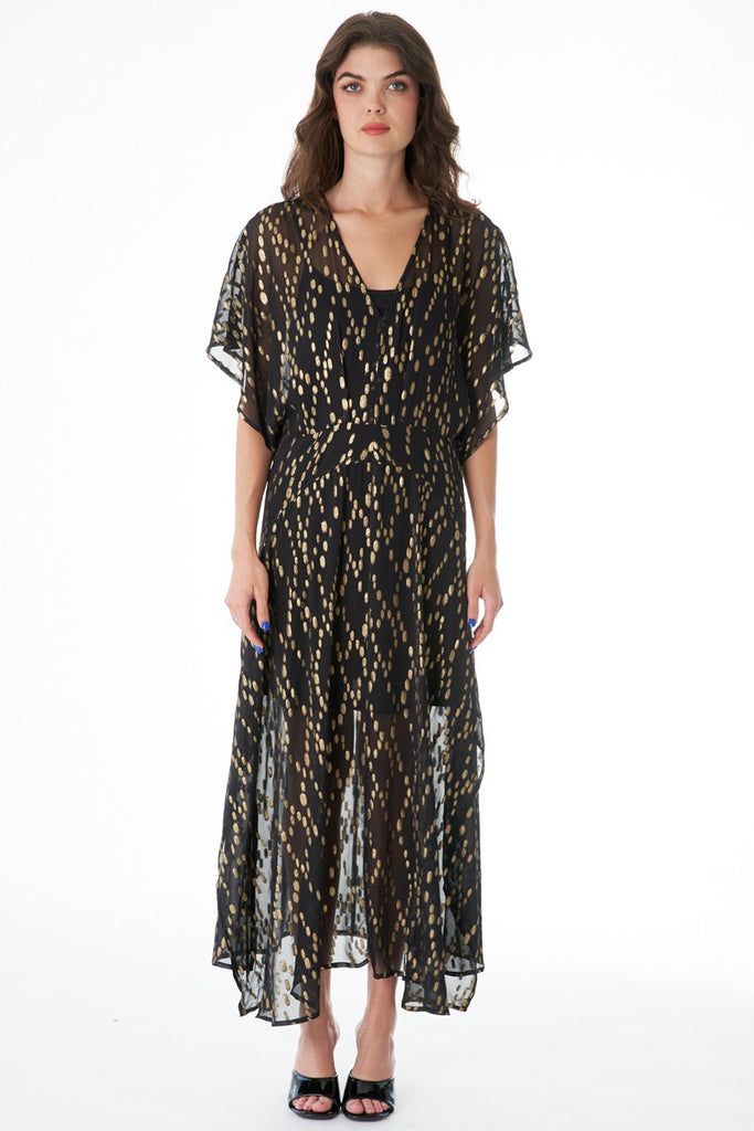 Gauzy & Golden Kimono Maxi Dress