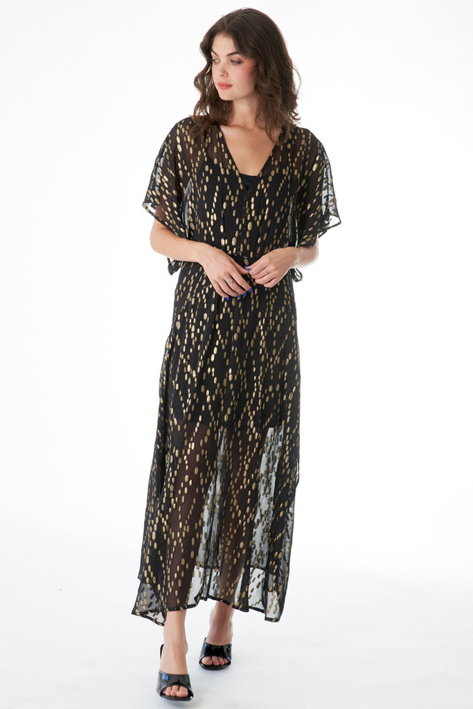 Gauzy & Golden Kimono Maxi Dress