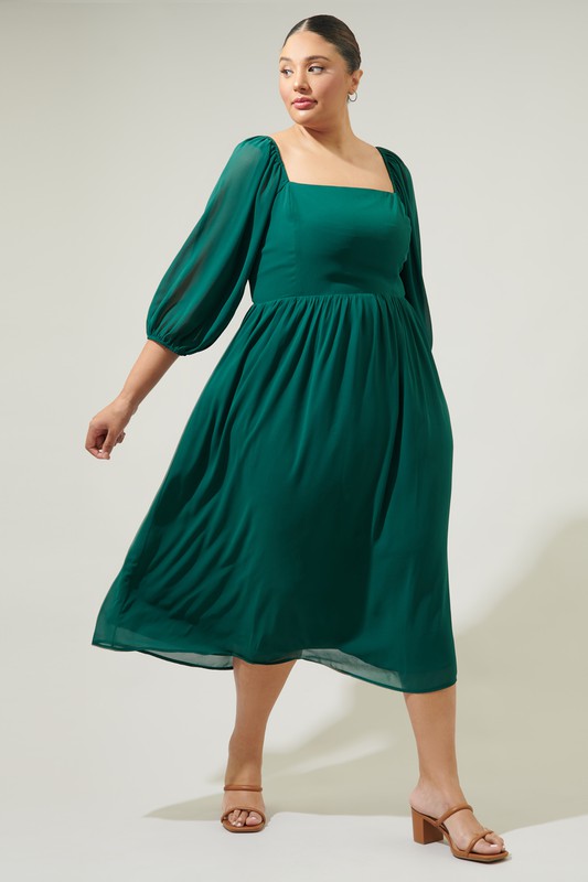 Amaretto Puff Sleeve Midi Dress