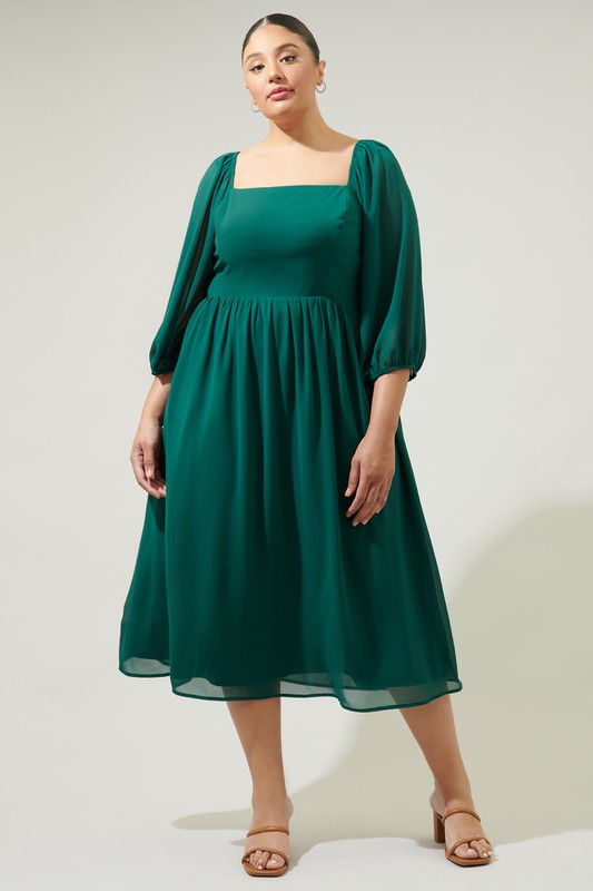 Amaretto Puff Sleeve Midi Dress