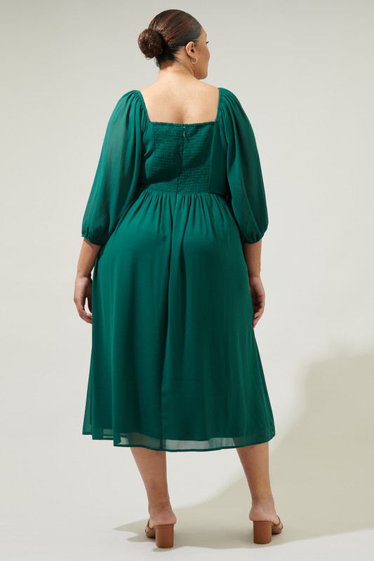 Amaretto Puff Sleeve Midi Dress