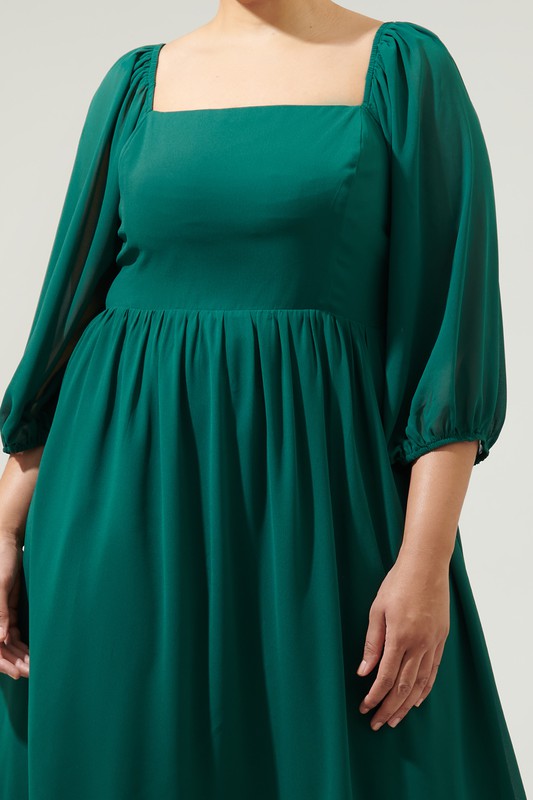 Amaretto Puff Sleeve Midi Dress