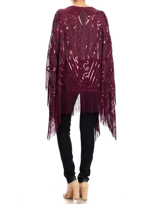 Deco Glam Beaded Shawl: Wine