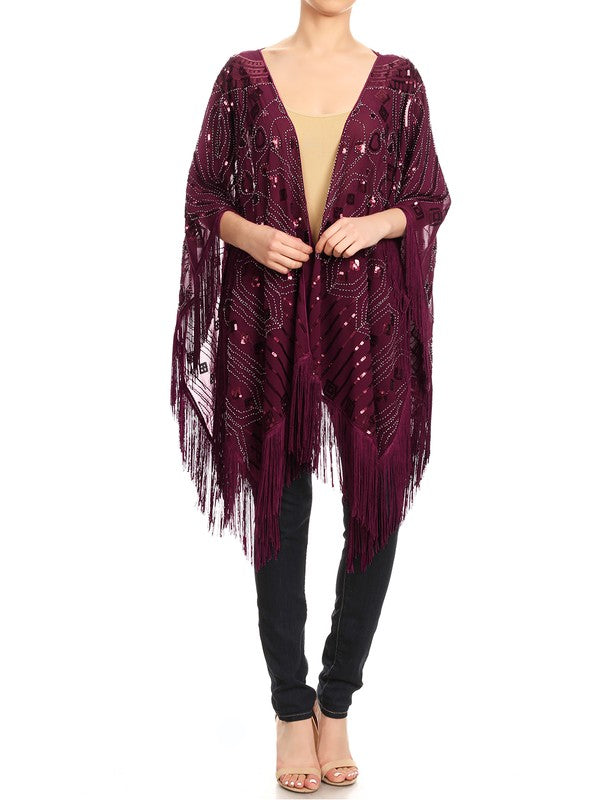 Deco Glam Beaded Shawl: Wine