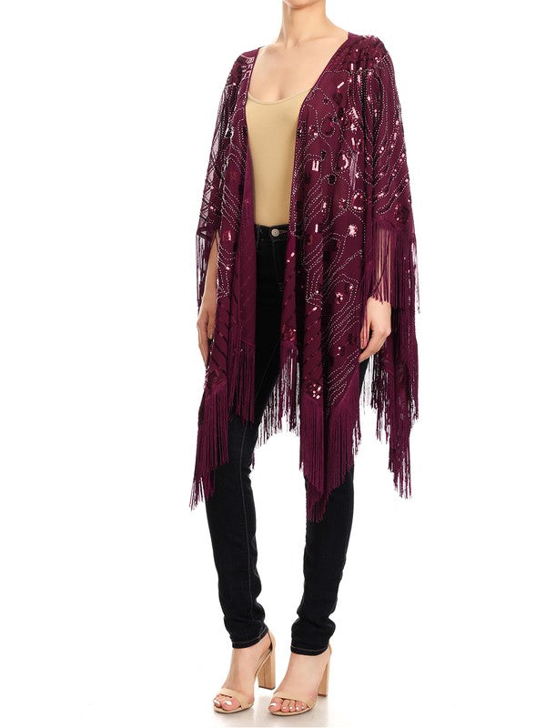 Deco Glam Beaded Shawl: Wine